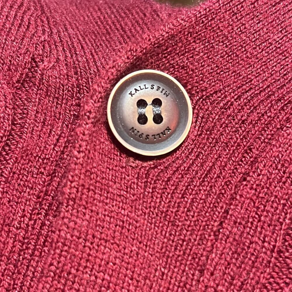 Kallspin Wool Blend Cable Knit Cardigan Sweater XL V-Neck Maroon Grandpa Preppy - Picture 5 of 9